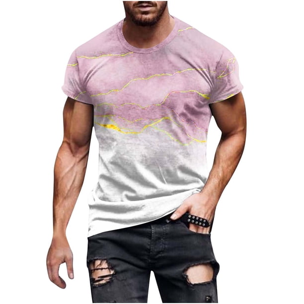 Mens Casual Pantalones Cortos Raya Impresión Suéter Fitness Deportes Camiseta, Poliéster Cuello Redondo Blusa para Al Aire Libre, Diario Y Primavera Verano Desgaste