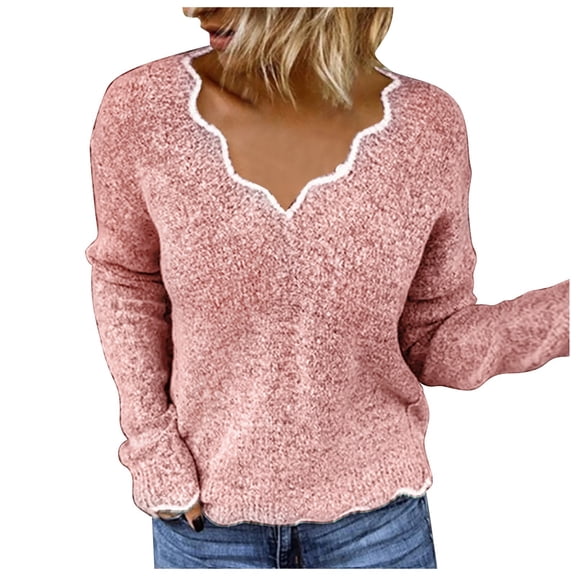Sweaters for Women Fashion Casual Slim Fit Long Sleeve Stripe V-neck Knitted Sweater Tops