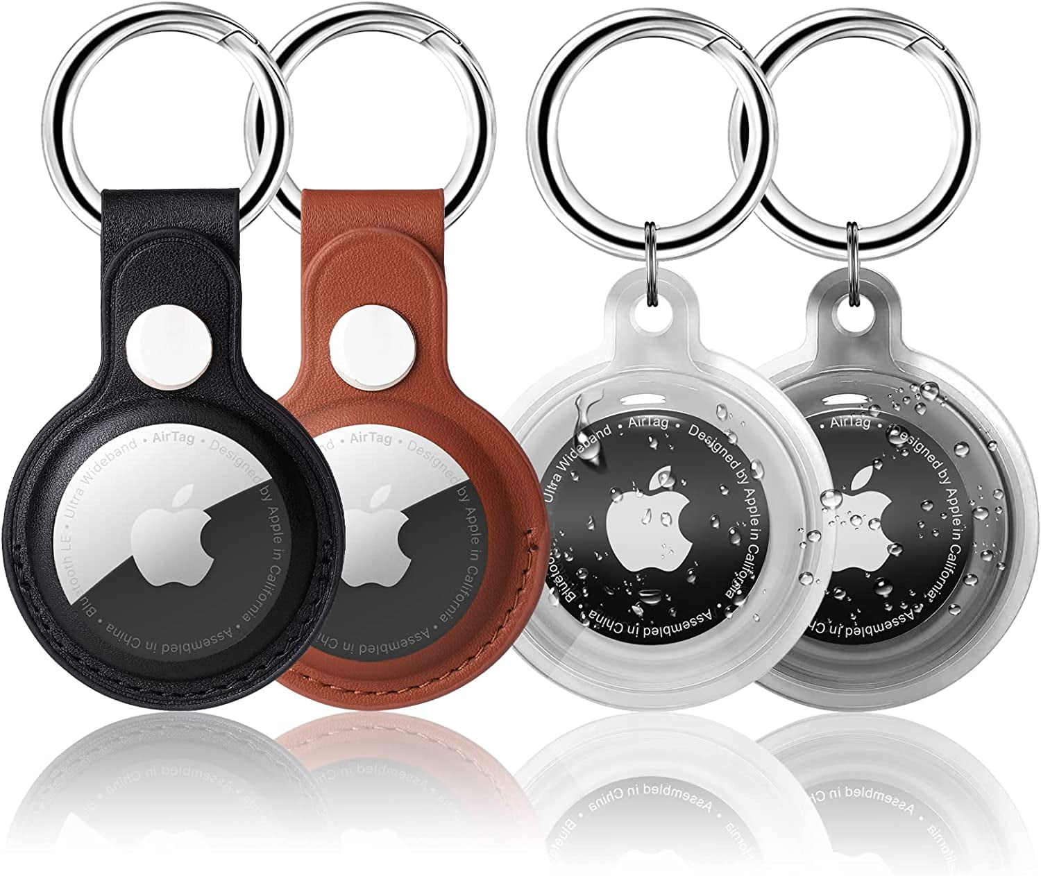 4 Pack AirTag Holder with Snap Keychain, Waterproof & Light Soft Apple Tag Holders, Leather