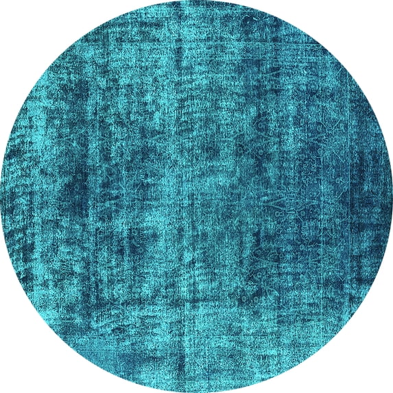 Ahgly Company Machine Washable Indoor Round Oriental Turquoise Blue Industrial Area Rugs, 3' Round