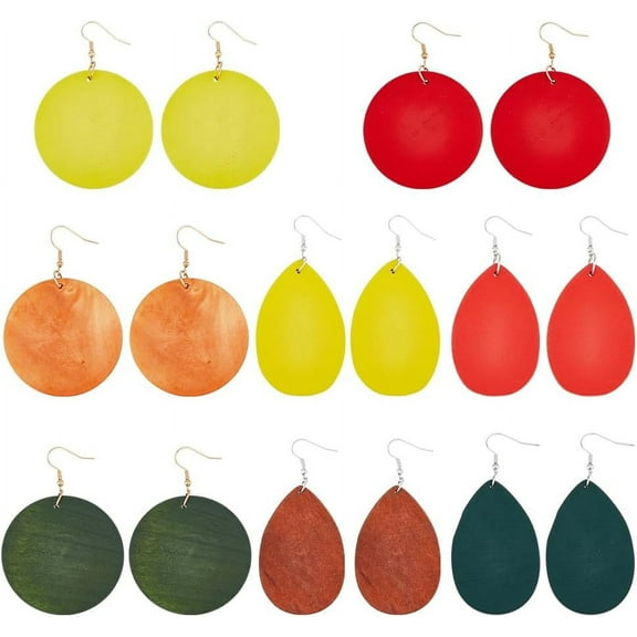 8 Pairs Wooden Earrings Big Vintage Geometric Dangle Earrings Stylish Natural Wood Earrings African Ethnic Statement Drop Earrings for Women Jewelry Gifts DIY