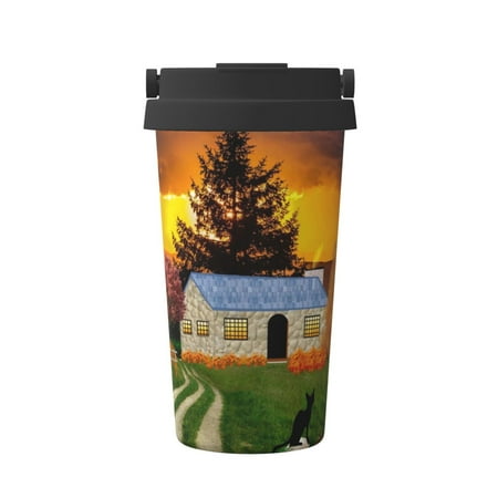 

KLL Fall Village Scenery Pattern Stainless Steel Vacuum Insulated Tumbler - Carry Insulated Coffee Mug - Reusable Insulated Cold Brew Iced Coffee Cup Thermos
