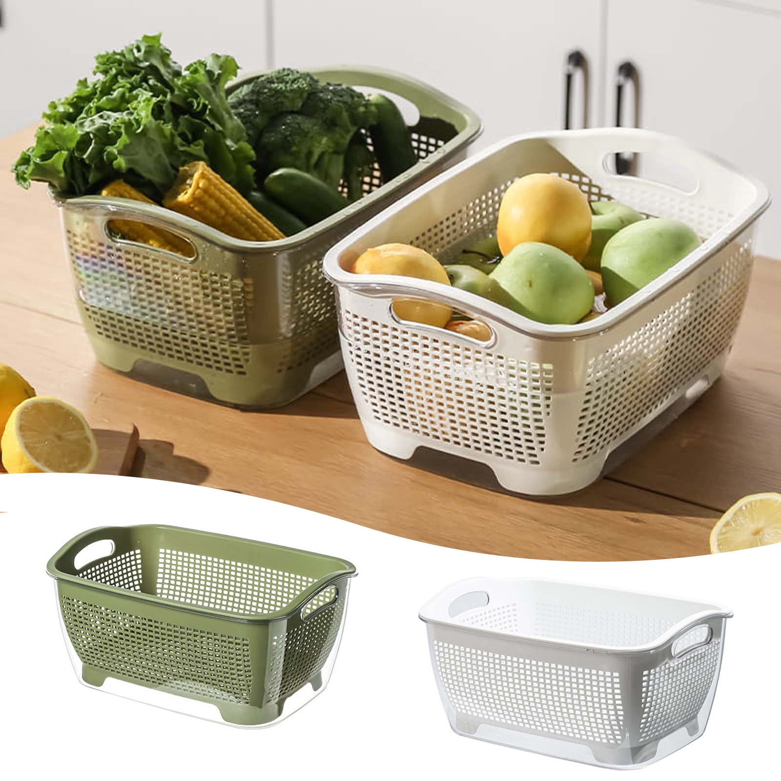 Clearance & Promo,Cesta de drenaje para lavabo doble, cesta de drenaje multifuncional para el hogar, sala de estar, cocina, cesta para lavar frutas y verduras, Precios imbatibles!