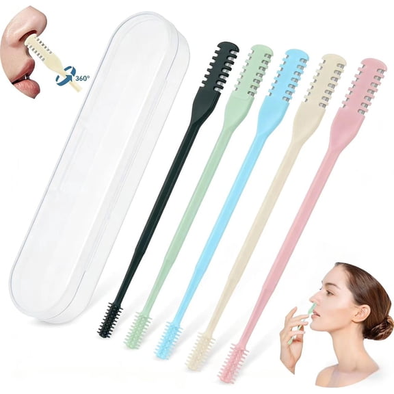 Nose Hair Trimmer for Women 5Pcs, 2-in-1 Double Sided 360° Rotating Manual Nasal Hair Cutter, Portable Reusable Trimmer for Men Women