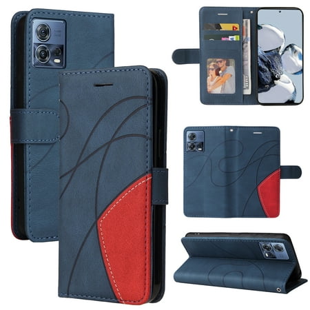 Case for Motorola Edge 30 Fusion Leather Wallet Book Flip Folio Stand View Cover - Blue