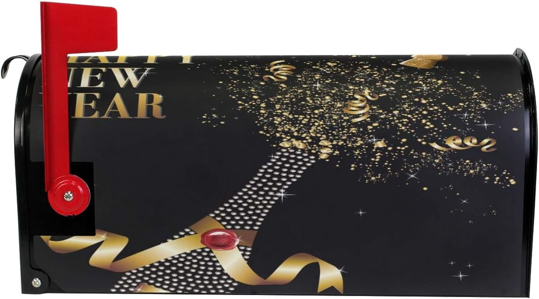 Champagne Bottle Uncorked in New Year Magnetic Mailbox Cover Oversized for Garden Yard Outdoor Decorations-25.5" x20.8