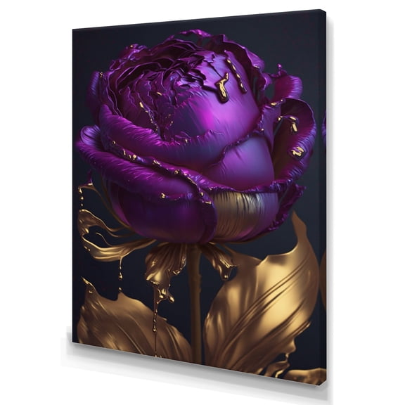 Designart Purple Peony Liquid Gold III Canvas Wall Art