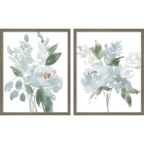 Great Art Now Restful Blue Floral by Lucille Price, 2 Piece Framed Art Set Each 17.25"W x 21"H