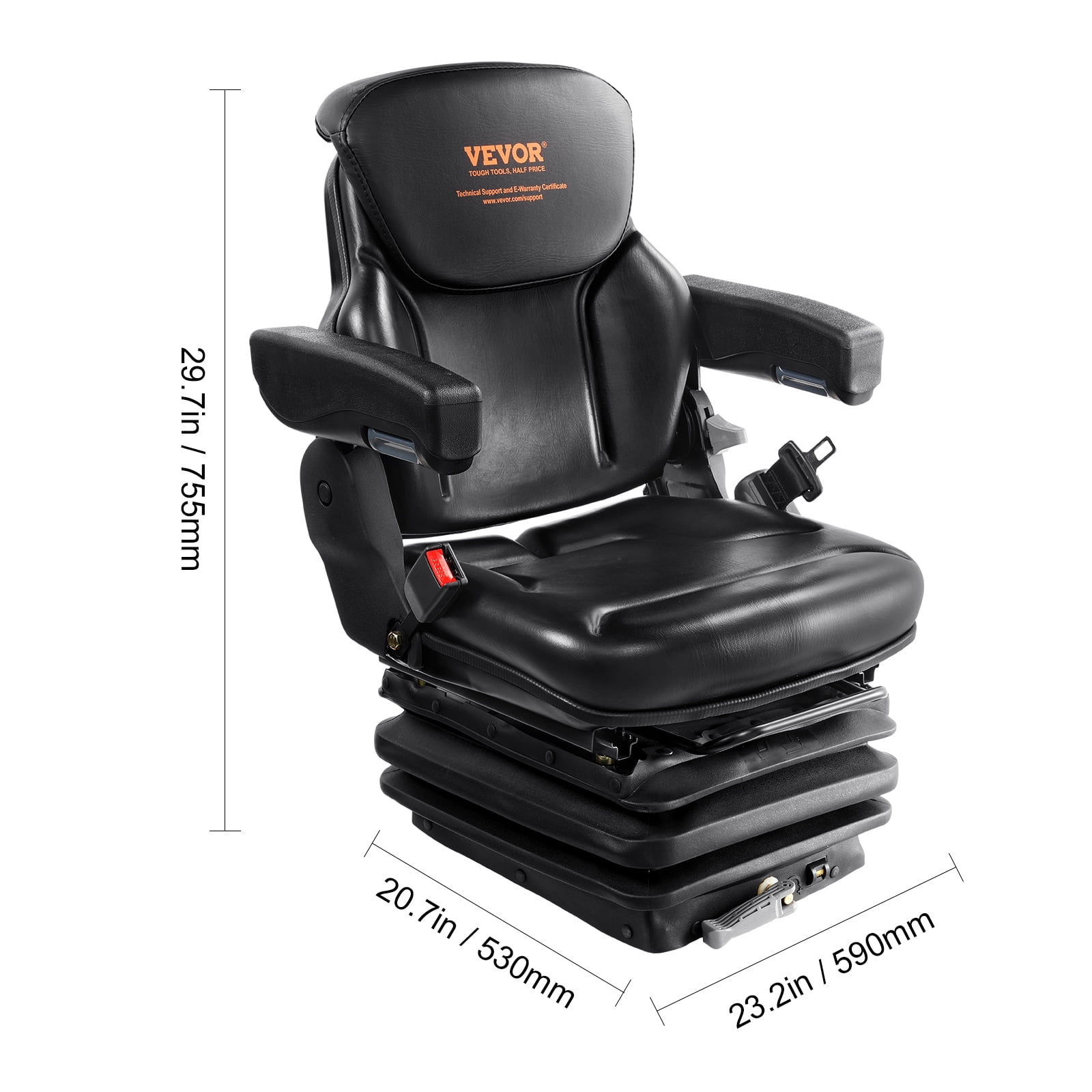 VEVOR Universal Tractor seat Suspension, Fold Down Forklift Seat with Adjustable Angle Back, Micro Switch, Seatbelt and Armrests, 3-level Shock Absorption Tractor Seat for Tractor Loader Excavator