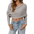 thumbnail image 7 of dGslk Womens Off Shoulder Sweater Wrap Knit Pullover Long Sleeve Casual Loose Fit Top for Autumn Winter Layering Style Light Gray L, 7 of 7