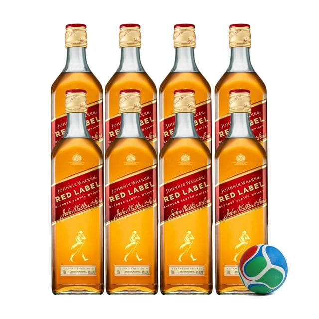 8 Whisky Johnnie Walker Blend Red Label 700 ml + Balón Mini