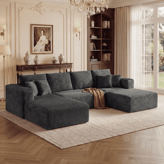 Cubente 134.7" Modular Cloud Sectional Sofa, Cloud Boneless Couch No Assembly Required U-Shaped Couches with Chaises, Oversized Sofa with 4 Seats for Living Room