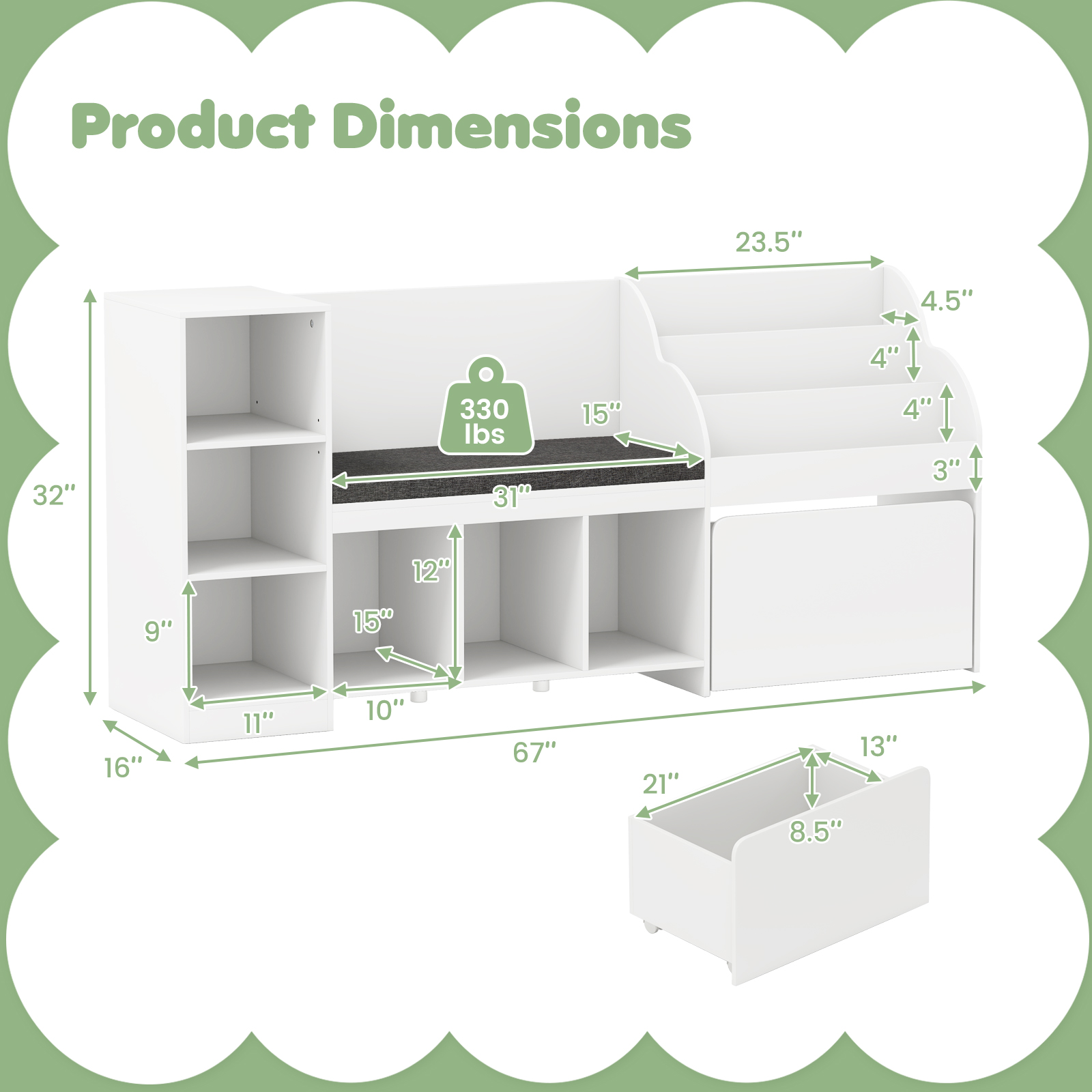Gymax Wooden Kids Bookshelf w/Reading Nook Padded Seat Open Cubes Adjustable Shelf
