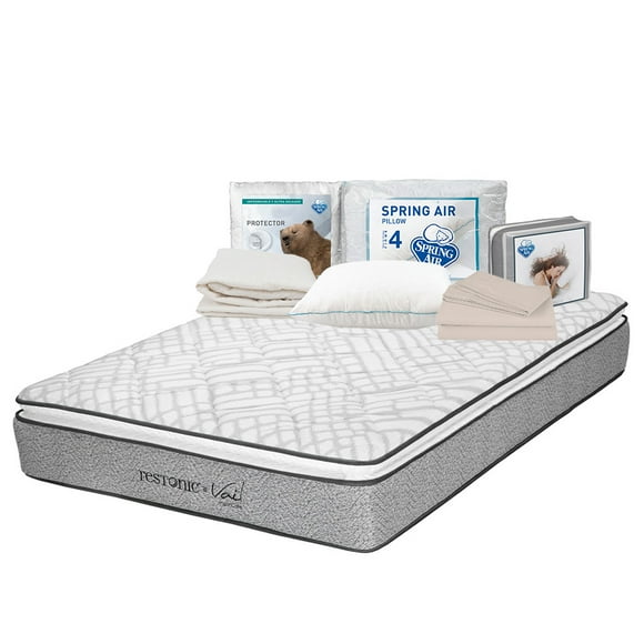 Colchón Queen Size Vail Restonic + 1 Juego de sábanas + Protector de colchón + 1 Almohadas