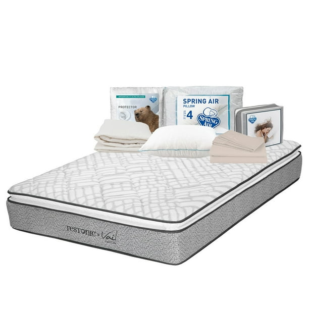 Colchón King Size Vail Restonic + 1 Juego de sábanas + Protector de colchón + 1 Almohadas