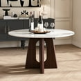 thumbnail image 2 of Montary 53" Round Dining Table w/ Walnut Base Sturdy Cross Design - Sintered Stone Top for 4-6, Kitchen/Dining Room (Table Only), 2 of 7