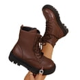 thumbnail image 2 of Brown Combat Boots,Lace Up Lug Sole Boots,Low Top Ankle Booties,Women Vintage Lace Up Combat Boots Thick Lug Sole Low Top Ankle Booties Casual Work Booties,Coffee 5.5, 2 of 7