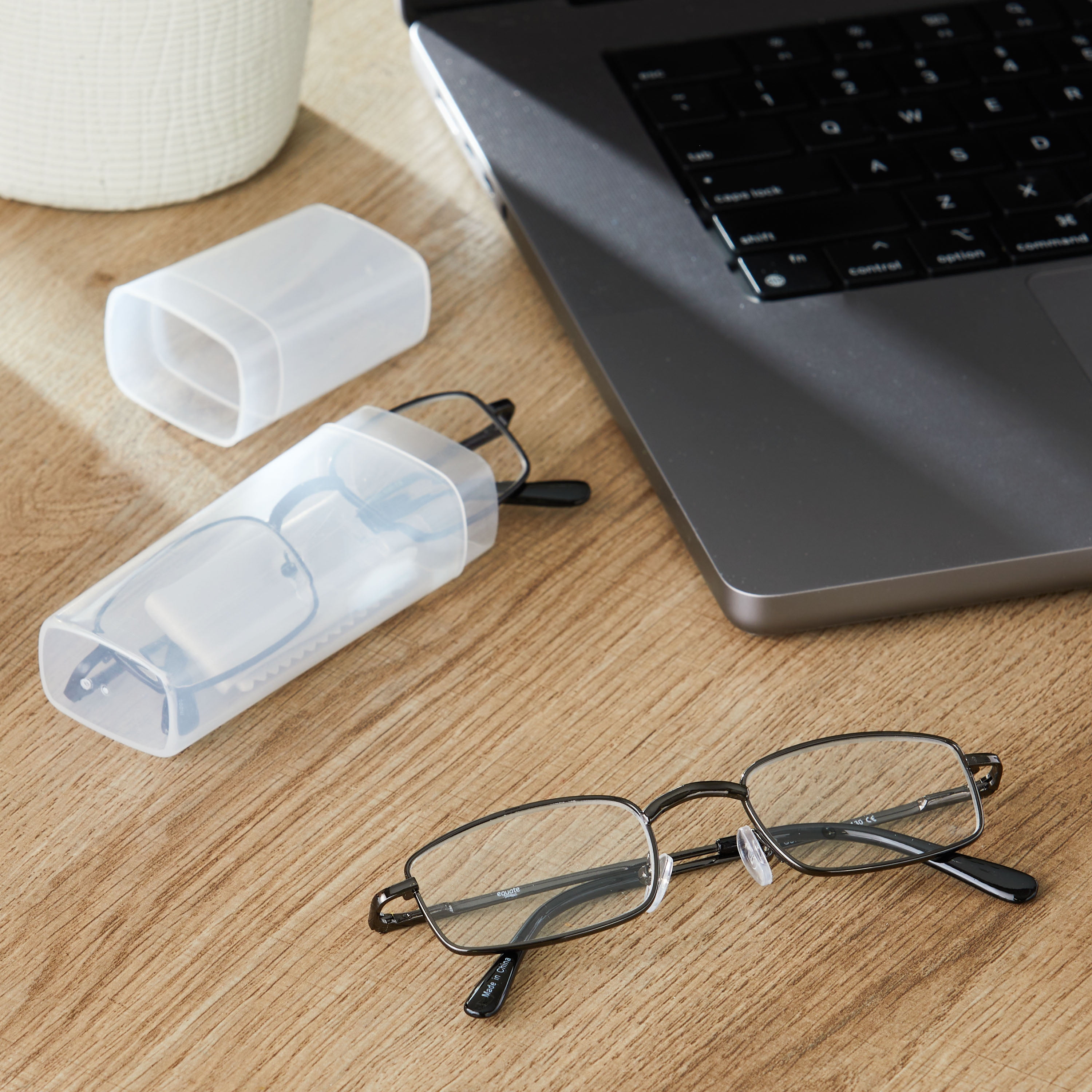 Equate Unisex Jordan Rectangular Reading Glasses with Case, Black/Gunmetal, +3.25, 2 Pack