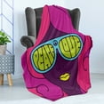 thumbnail image 4 of Hippie Soft Flannel Fleece Throw Blanket, Peace and Love Retro Groovy Style Typography on the Sunglasses of a Teenage Girl, Cozy Plush for Indoor and Outdoor Use, 50" x 60", Multicolor, by Ambesonne, 4 of 5