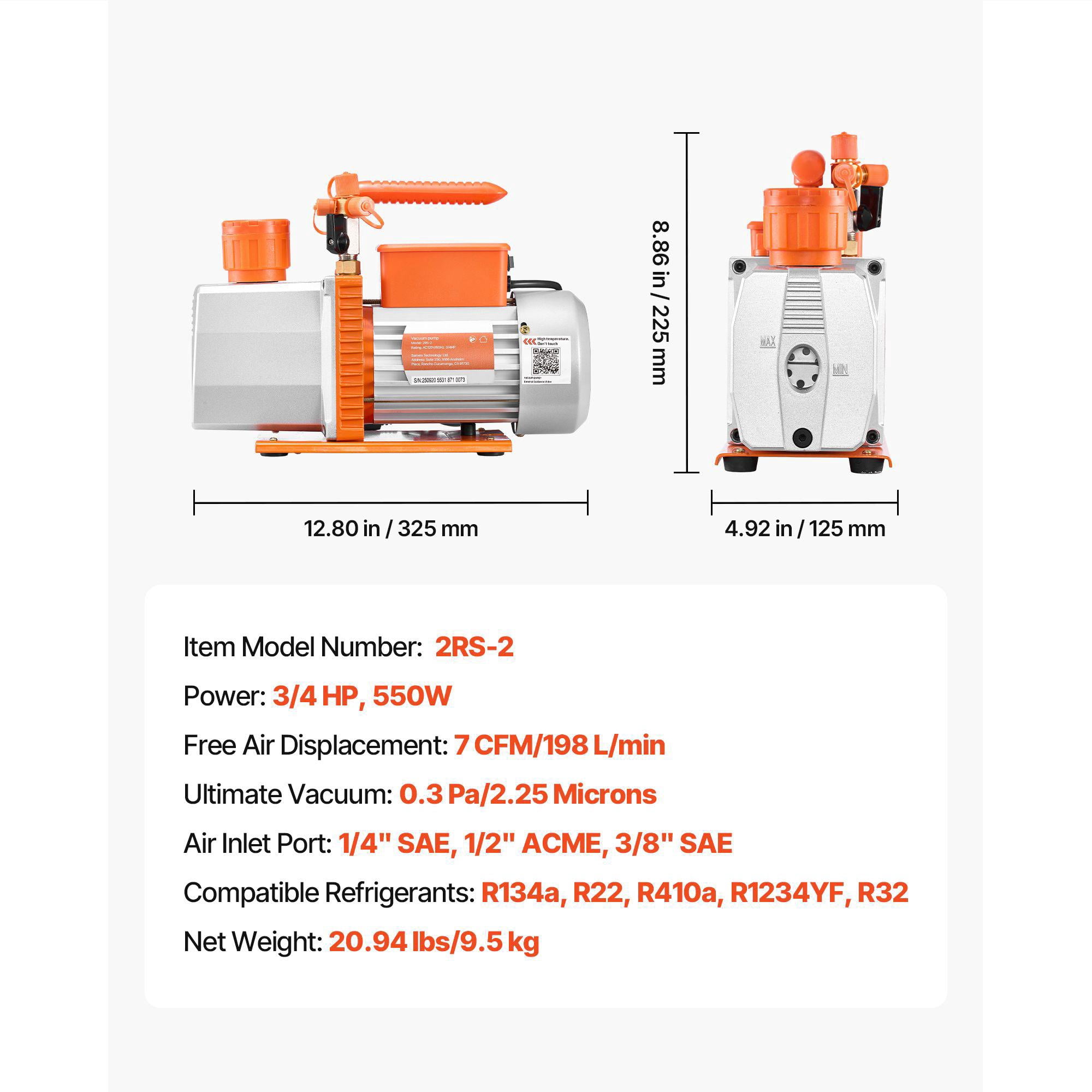 7 CFM 3/4 HP Two Stage Rotary Vane AC Vacuum Pump for HVAC Automotive AC Maintenance R134a R22 R410a R1234YF R32 Resin Degassing with Oil