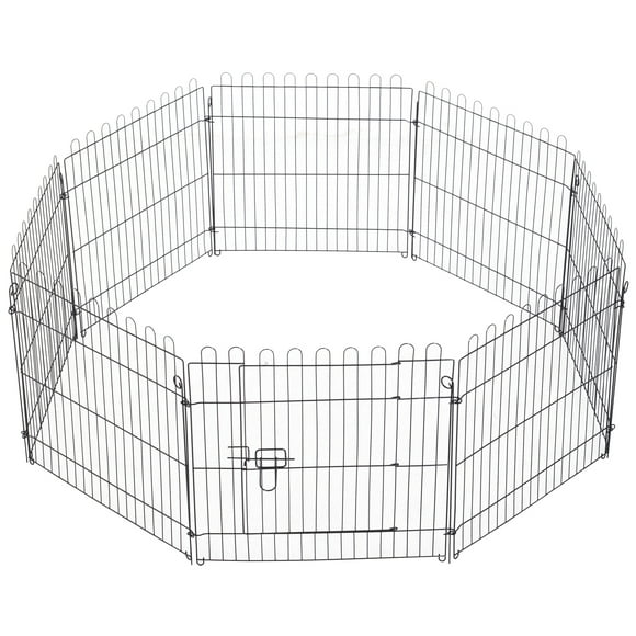 PawHut 30inch 8 Panneaux Octogone Exercice pour Animaux de Compagnie Parc Cage Cage pour Chien Pliable Stylo Chiot Chenil, Noir