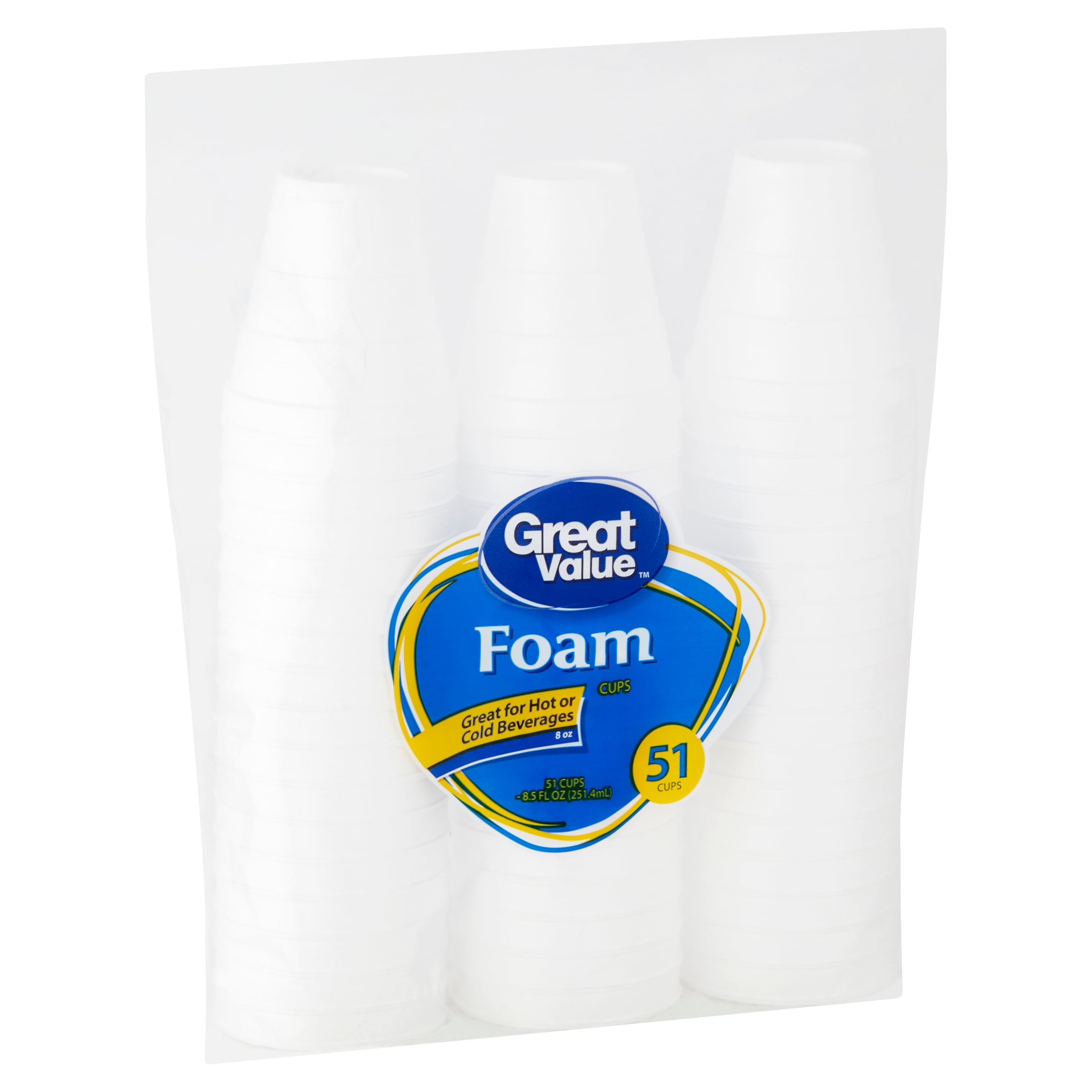 Great Value Foam Cups, 8 oz, 51 count