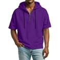 thumbnail image 5 of CCRFTGI Mens Hoodies Short Sleeve Big and Tall Solid Hooded T-Shirts Quater Zipper Drawstring 2026 Summer T Shirts Trendy Gym Workout Sweatshirts Purple XL, 5 of 8