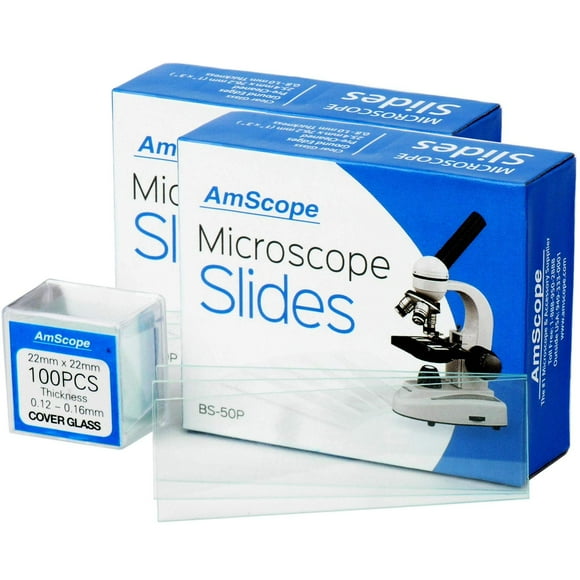 100 diapositivas en blanco para microscopios AmScope con 100 cubiertas de vidrio