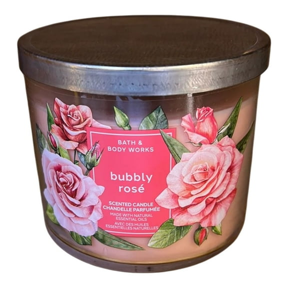 Bath & Body Works Candle - Bubbly Rose Scented Candle 3-Wick with Natural Essential Oils (14.5 Oz / 411 g)