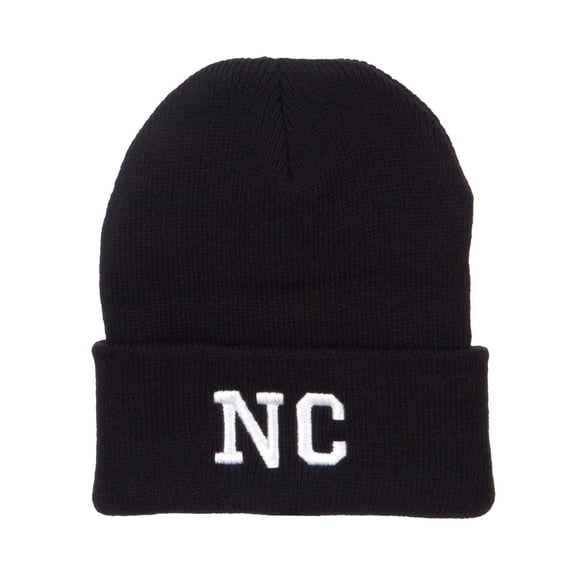 NC North Carolina Embroidered Long Beanie - Black OSFM