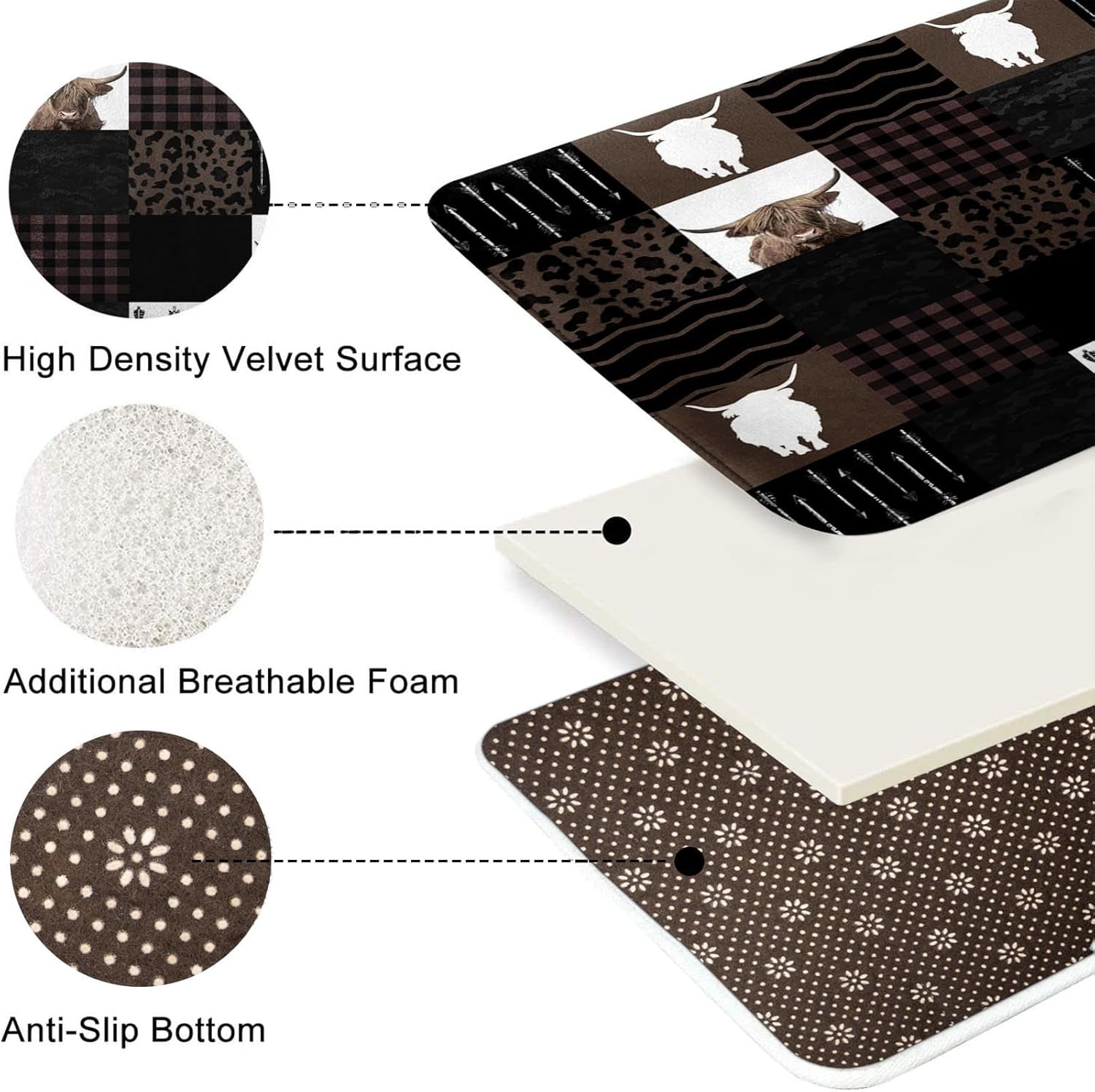 Highland Cow Sunflower Leopard Vintage Shower Curtain Sets with Toilet Lid Cover and Non-Slip Rugs, 4 Pcs Shower Curtain with 12 Hooks, Farmhouse Bathroom Set with Rugs and Accessories
