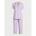 thumbnail image 5 of Joyspun Women's Knit Short Sleeve Notch Collar Top and Capri Pajama Set, 2-Piece, Sizes S to 3X, 5 of 5