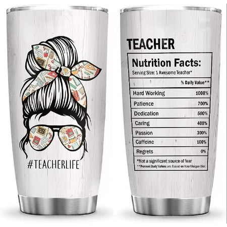 

20oz Teacher Life Facts Gift For Teachers Teachers Inspiration Tumbler Cup with Lid Double Wall Vacuum Thermos Insulated Travel Coffee Mug - ACAA1504009Z