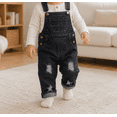 thumbnail image 3 of KIDSCOOL Toddler Baby Denim Overalls Ripped Holes Jean Bib Romper Jumpsuit,Black,18-24 Months, 3 of 8