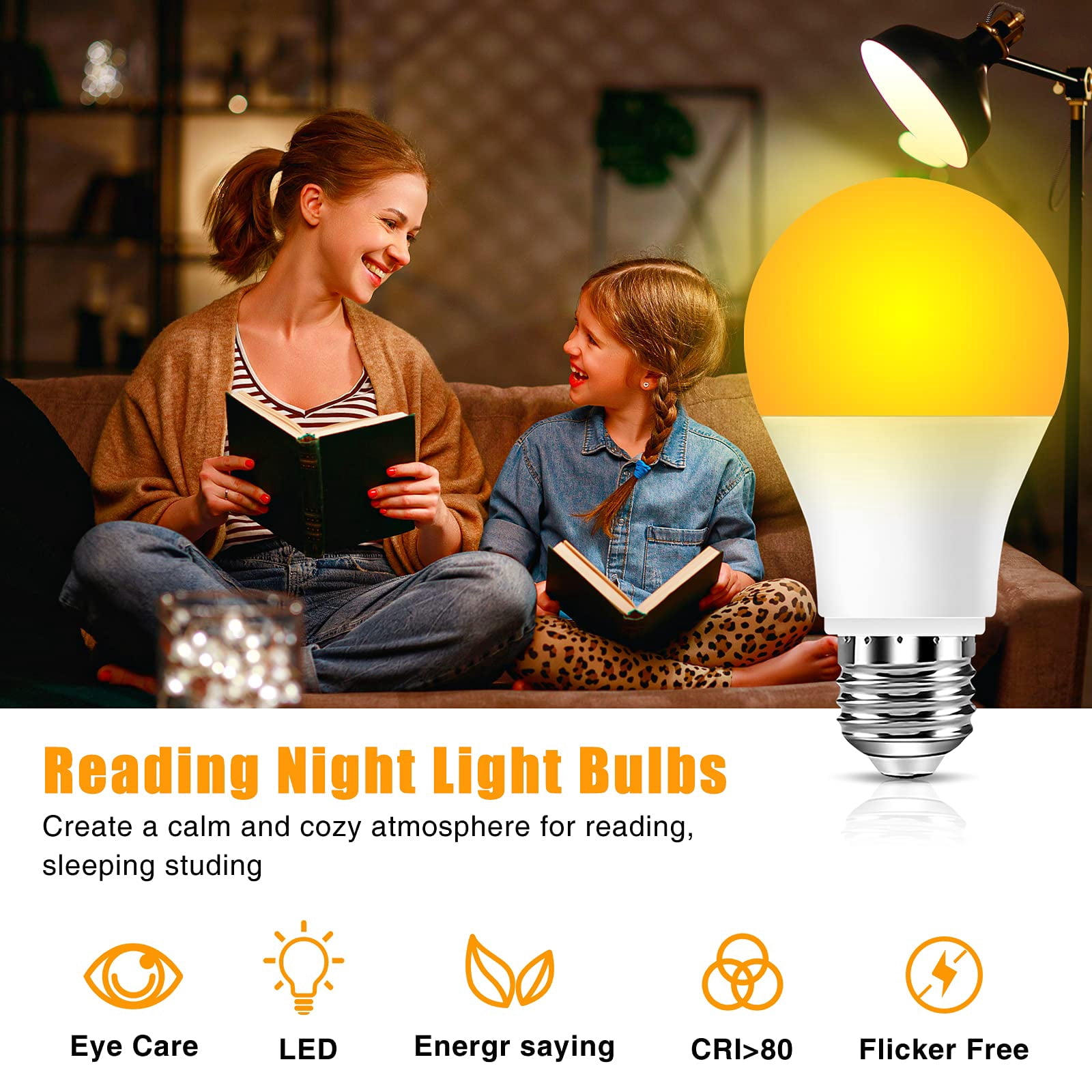 Neporal 7W Sleep Light Bulbs, 1800K Blue Light E26/27 Blocking Night Light Bulbs, Amber Light Bulbs- 3 Pcs