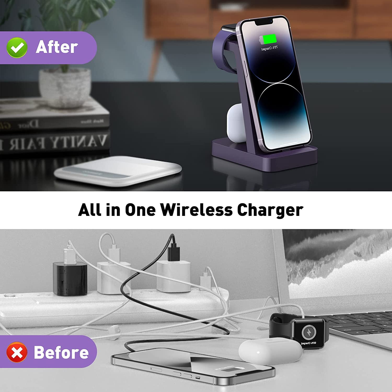 ETEPEHI 3 in 1 Charging Station for iPhone, Wireless Charger for