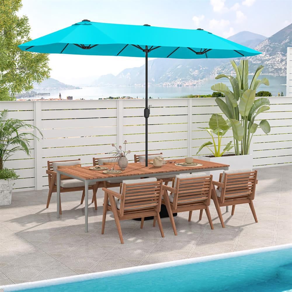Resenkos Outdoor Garden Umbrella,Market Umbrella,13 Feet Double-Sided Patio Twin Table Umbrella with Crank Handle-Turquoise