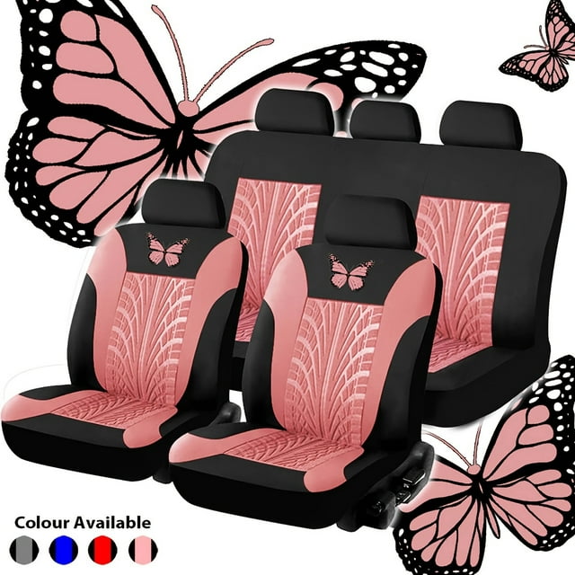 Universal Car Seat Cover Set - Red Butterfly Embroidery - Protects and Enhances Your Vehicle's Interior