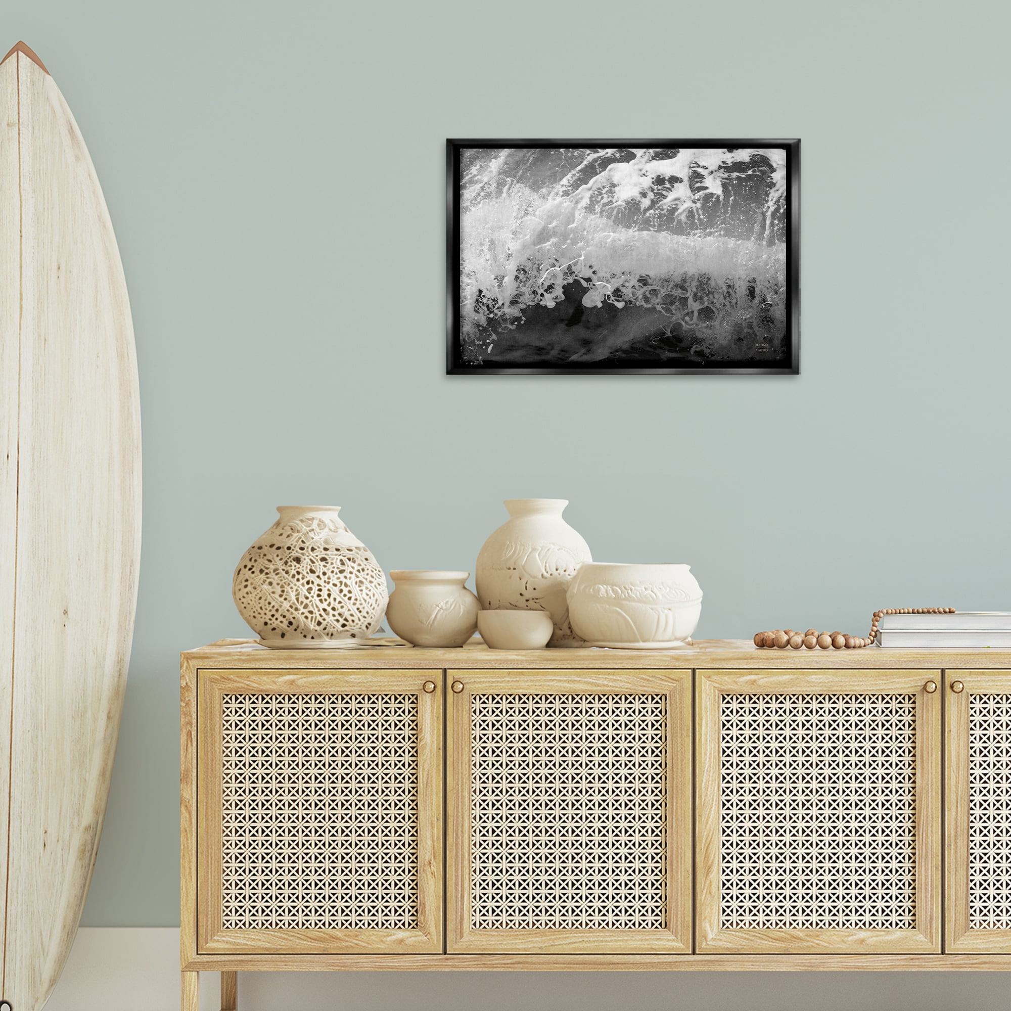 Stupell Industries Pacific Ocean Splash Landscape Photography Black Floater Framed Canvas Art Print Wall Art, 25 x 17