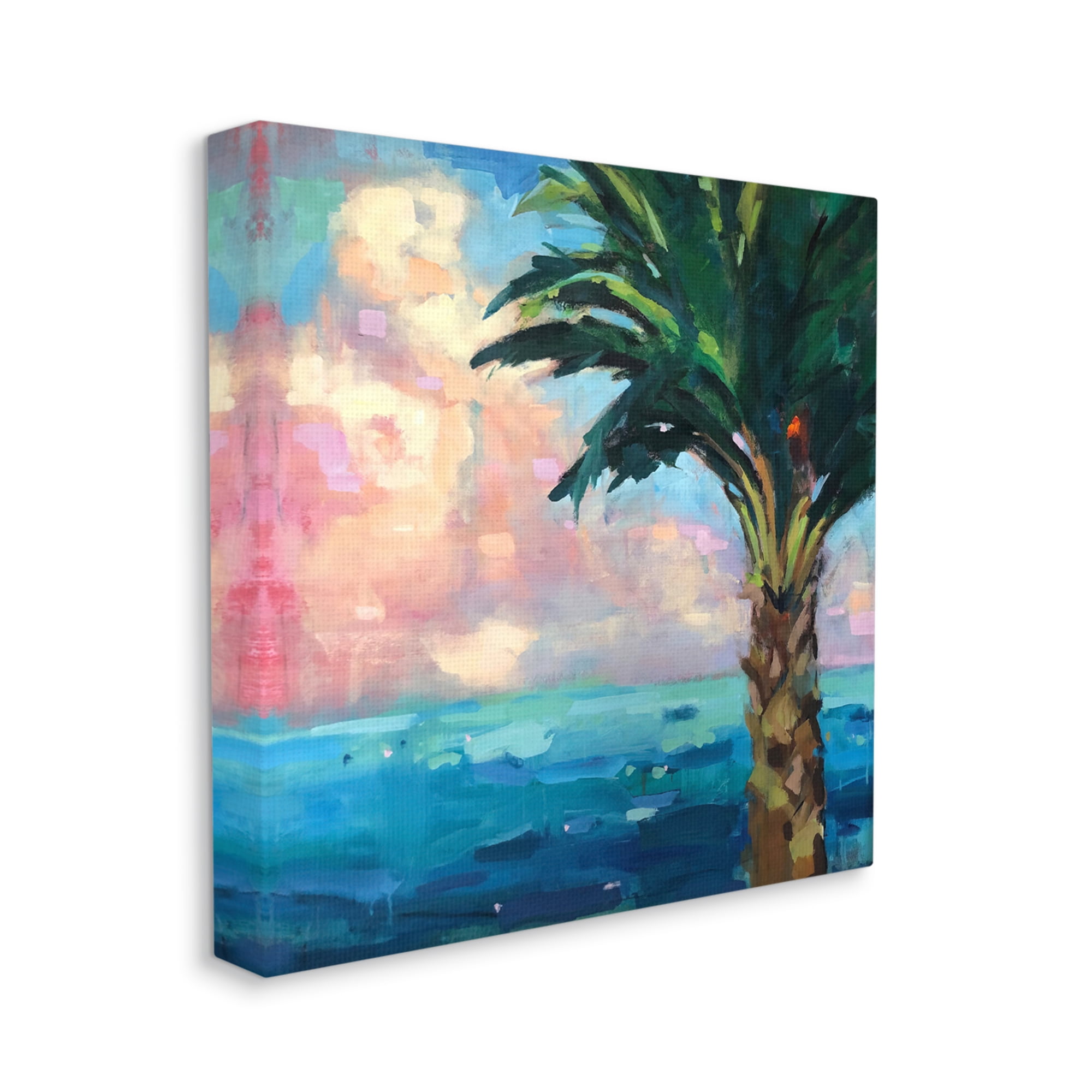 Stupell Industries Bold Beach Horizon Palm Tree Pink Sunlit Clouds Painting Gallery Wrapped Canvas Print Wall Art, Design by Page Pearson Railsback