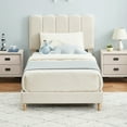 thumbnail image 2 of Yiwa Velvet Twin Platform Bed, Wave Headboard Upholstered Frame for Kids or Girls, No Box Spring Needed, 2 of 7