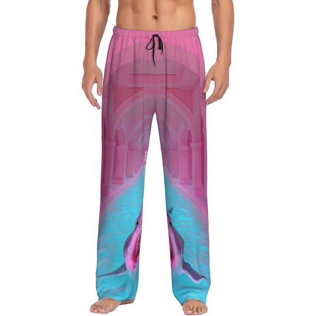 Balery Pink Shark Pool Fantasy Pantalones de pijama para hombre, pijama ultraligero, pantalón de descanso-X-Large