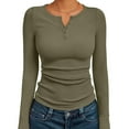 thumbnail image 3 of Lumtrix Womens Long Sleeve Henley Shirts Slim Fit Ribbed Tops 2026 Casual Fashion Tops Basic Trendy T-Shirts Soft Clothing Army Green L, 3 of 5