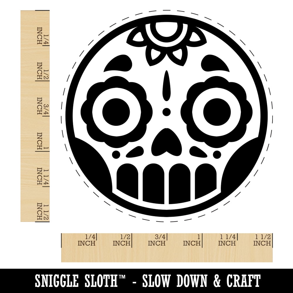 Cute Dia de los Muertos Day of Dead Sugar Skull Self-Inking Rubber Stamp Ink Stamper - Blue Ink - Large 1-1/2 Inch