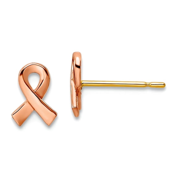 14k Two-tone Rose and Yellow Post Awareness Ribbon Yellow Gold Post Earrings 7x5mm Wide Stud Earring for Women