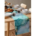 thumbnail image 6 of Ldtrchee Teal Marble Table Runner 70 Inches, Abstract Ink Painting Luxury Modern Bed Runner Dresser Scarves Tabletop for Indoor Outdoor Parties/Ceremony/Banquet, 13" x 70", 6 of 8