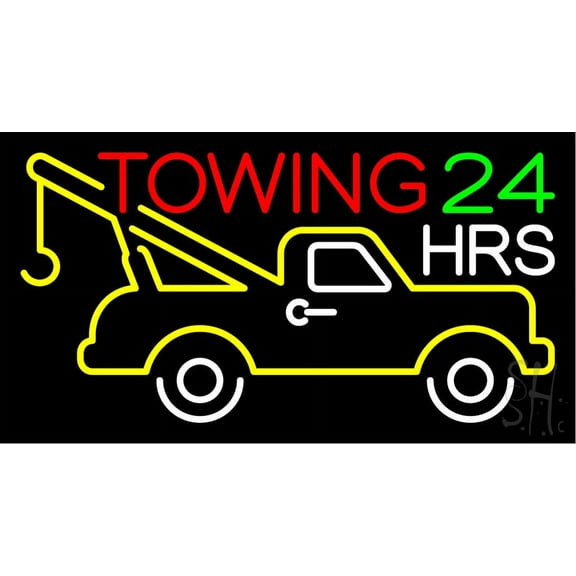 24 Hrs Towing LED Neon Sign 13 x 24 - inches, Clear Edge Cut Acrylic Backing, with Dimmer - Bright and Premium built indoor LED Neon Sign for automotive store, and mall.