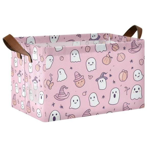 Yayeee Foldable Storage Basket for Shelves with Handles Waterproof Cloth Bins, Pink Halloween