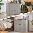 thumbnail image 4 of 2 Pcs LEYAOYAO 31" Wide End Table with Storage, Fluted Nightstand, Large 3 Drawers nightstand for Bedroom Living Room, Light Grey, 4 of 9
