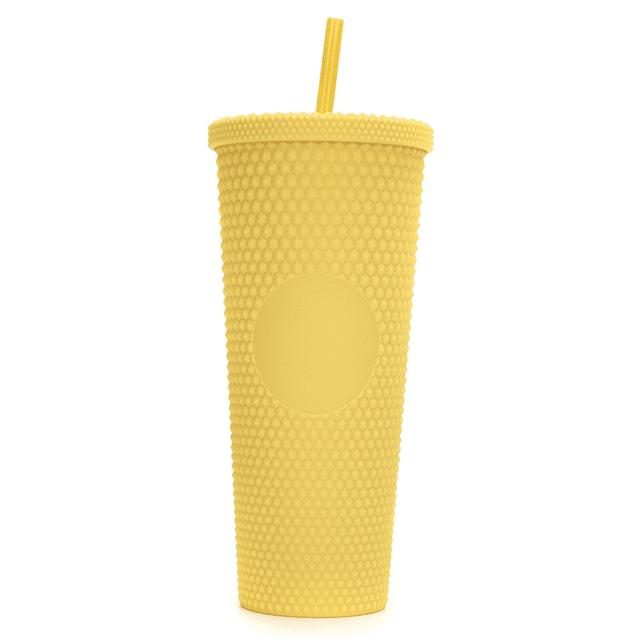 Gobelet d'Eau Mat à Double Paroi de 710ml avec Paille et Couvercle Étanche, Tasse à Café Glacé Réutilisable de 24OZ Personnalisée (Jaune) par Torubia